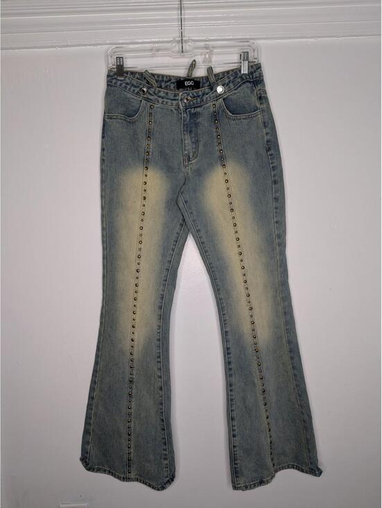 EGO Denim - ego strappy waisted studded detail flare jeans blue vintage Size 4 No Belt